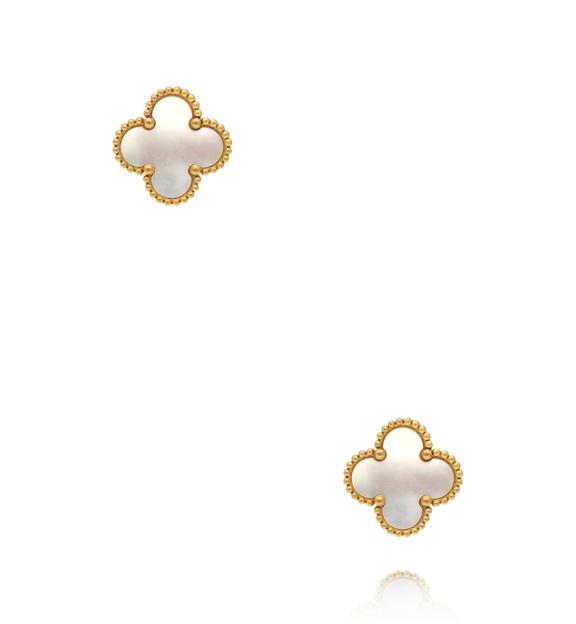 Kolczyki koniczynki z masą perłową w złotej oprawie KSY0662