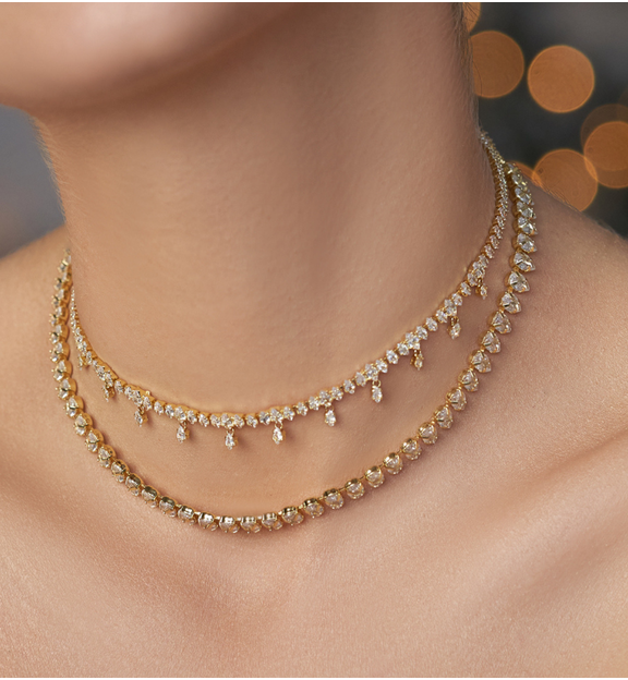 Zestaw naszyjników z kryształkami złoty NS0126