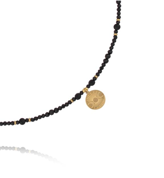 Naszyjnik z czarnego turmalinu z medalionem słońca NTW1623