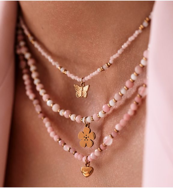 Naszyjnik z kwarcem różowym i sercem NTW1657