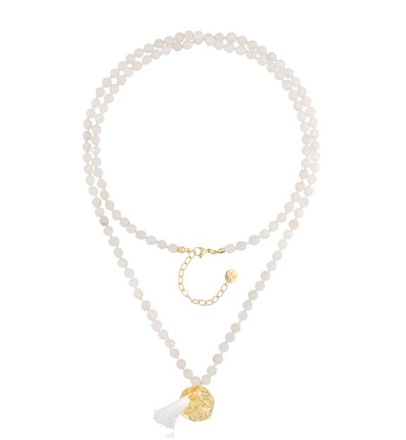 Naszyjnik z białymi jadeitami i chwostem Jade NSH0102