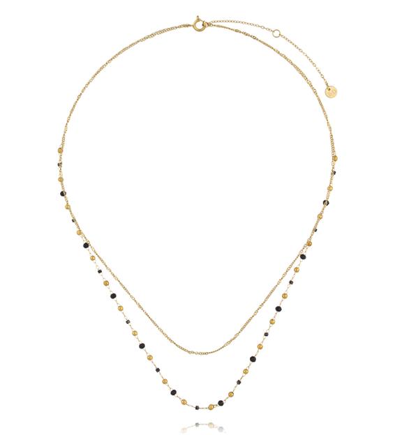 Naszyjnik  z czarnymi agatami i drobnymi koralikami NEA0091