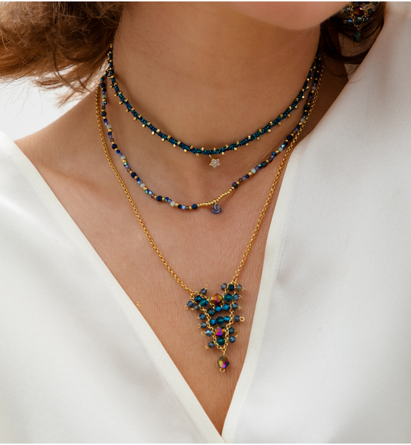 Naszyjnik granatowy z sercem NSC0508