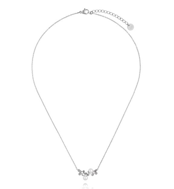 Naszyjnik z kwiatuszkami i perełkami srebrny NSY0871