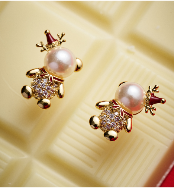 Kolczyki świąteczne z misiami z perełek KSY0300