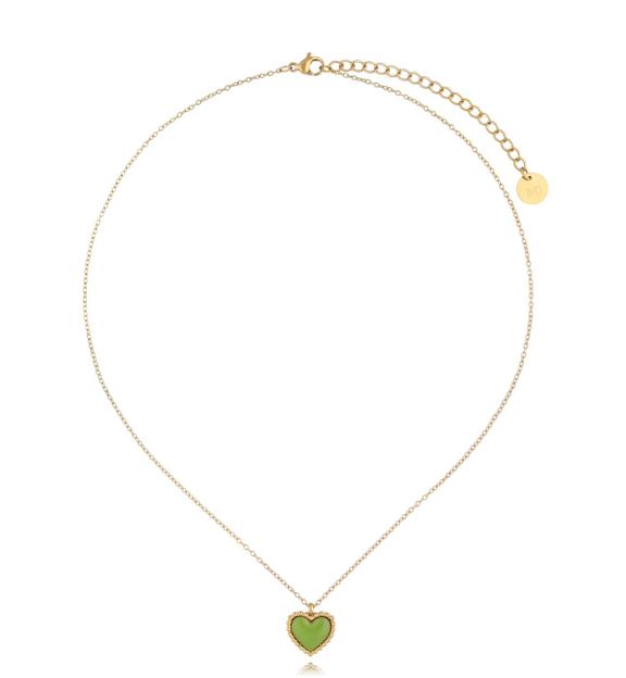 Naszyjnik złoty z sercem i zieloną emalią Enamel Heart NSA1123