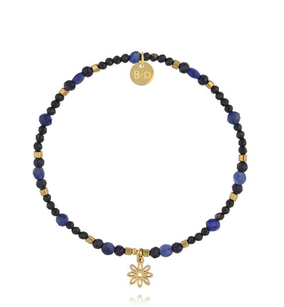 Bransoletka z czarnego turmalinu, sodalitu z kwiatem BTW3500