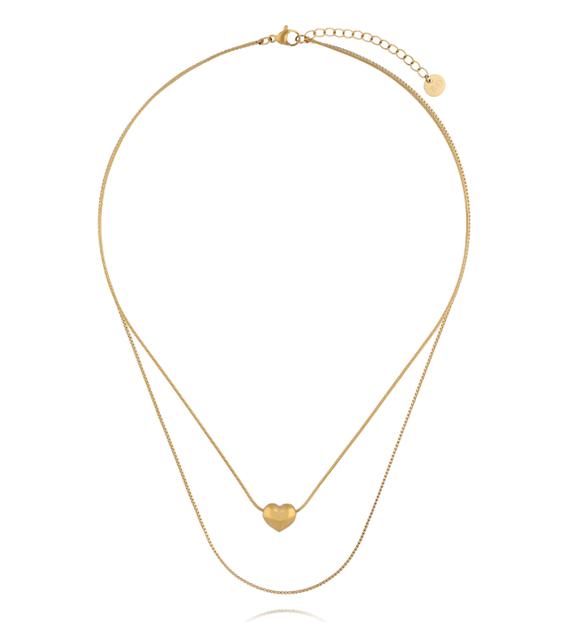 Naszyjnik warstwowy z sercem ze stali szlachetnej w złotym wykończeniu NSY0854