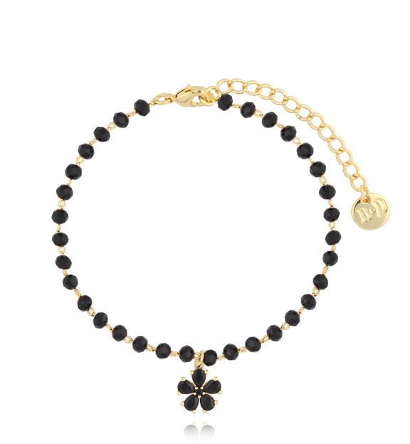 Bransoletka z czarnym kwiatuszkiem Avena BSS0178