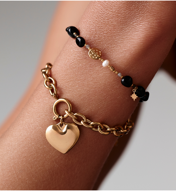 Bransoletka z czarnymi agatami i labradorytami BEA0090