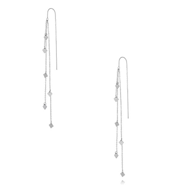 Kolczyki srebrne przewlekane z łańcuszkami i rombami KEA0164