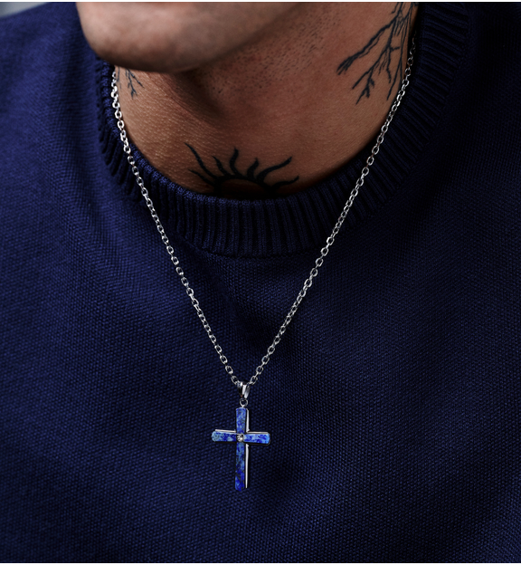 Naszyjnik z krzyżem i lapisem lazuli NMITC0196
