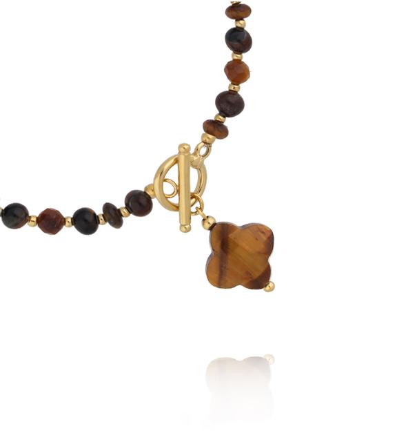 Bransoletka tygrysie oko z koniczynką i złotym zapięciem BPA0652