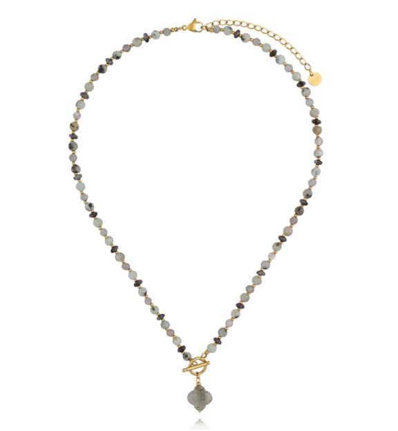 Naszyjnik z labradorytu z zawieszką koniczynki NPA1618