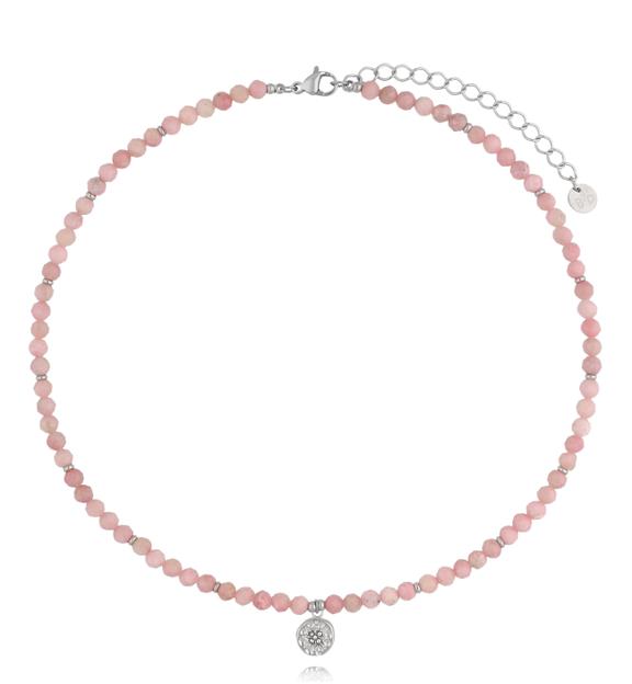 Naszyjnik z różowymi opalami i srebrną zawieszką NTW1667