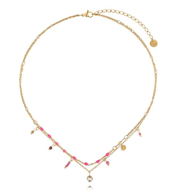 Naszyjnik z różowymi kamieniami i serduszkiem NSY0737