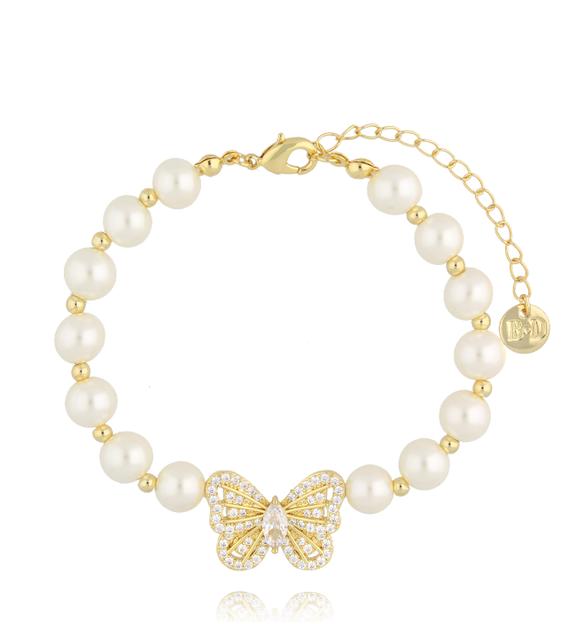 Bransoletka z pereł i złotym motylem BPE0163