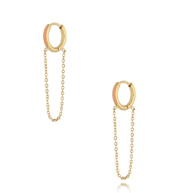 Kolczyki koła z brzoskwiniową emalią i łańcuszkiem Enamel Hoops KSA1624