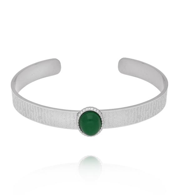 Bransoleta srebrna open cuff z zielonym awenturynem BSY0479