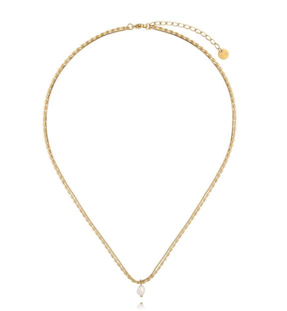 Złocony naszyjnik z delikatnym splotem i perłą NSY0701