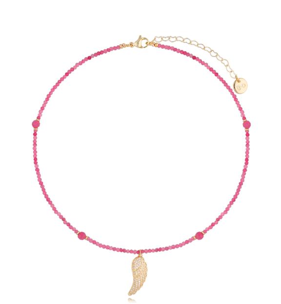 Naszyjnik fuksjowy ze skrzydełkiem Angel Wings NTW0783