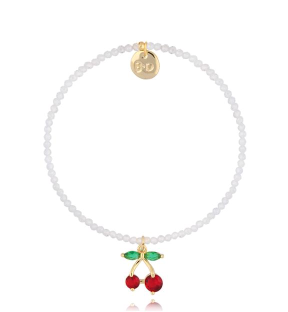 Bransoletka biała z wisienkami Aya BTW1584