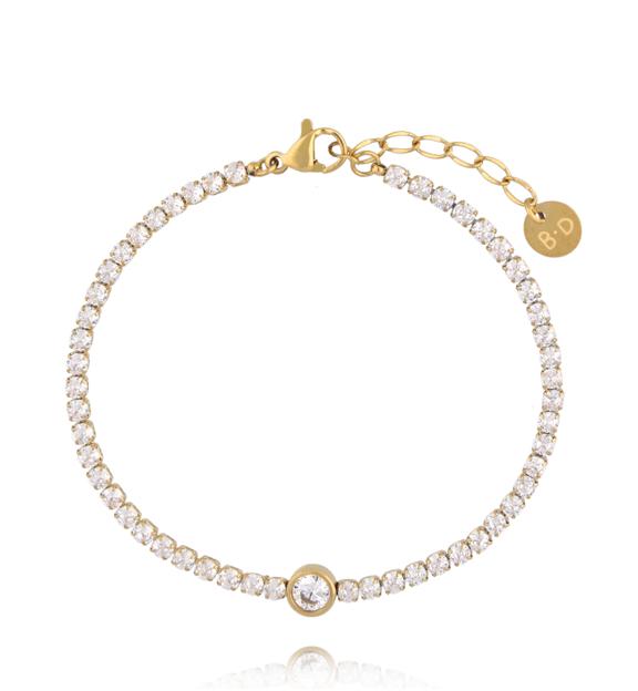 Bransoletka tenisowa z cyrkoniami w złotej oprawie BSY0532