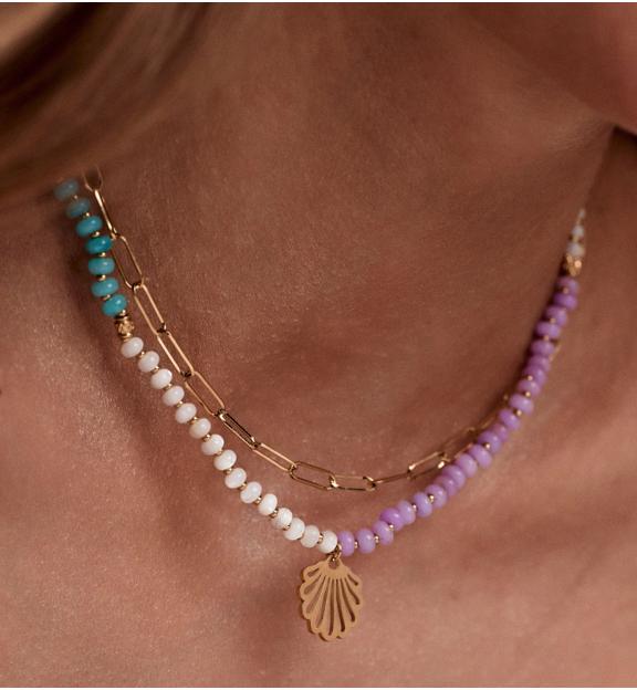 Naszyjnik w odcieniach turkusu i fioletu z muszelką NSC0626