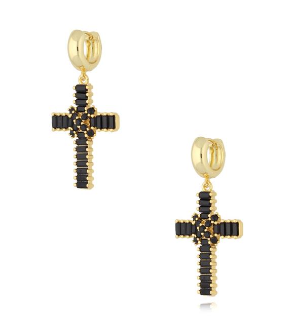 Kolczyki czarne krzyżyki z kryształkami Peace KRG0923