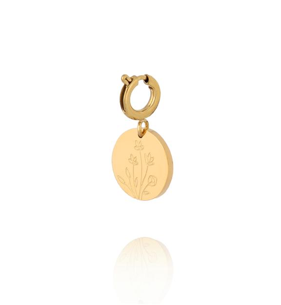 Charms złoty medalion z polnymi kwiatami CHA0223