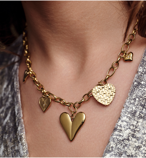 Naszyjnik złoty z sercami NEA0041
