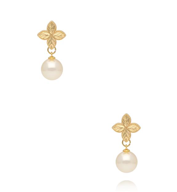 Kolczyki z perłami i koniczynkami złote KSS2186