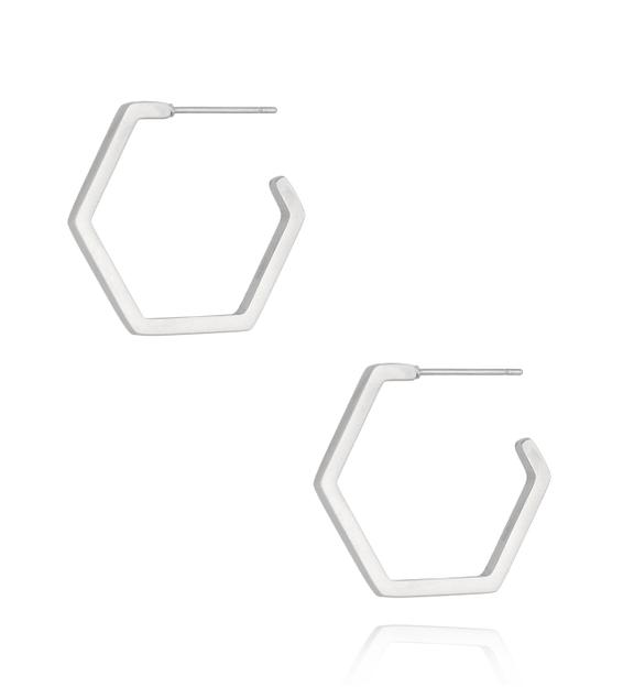 Kolczyki sześciokąty srebrne duże Hexagon KSA1022