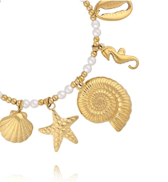 Bransoletka z muszlami, konikiem morskim i perełkami BSY0393