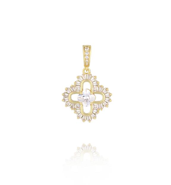 Charms złoty z ozdobnym krzyżem i kryształkami CHSS0023