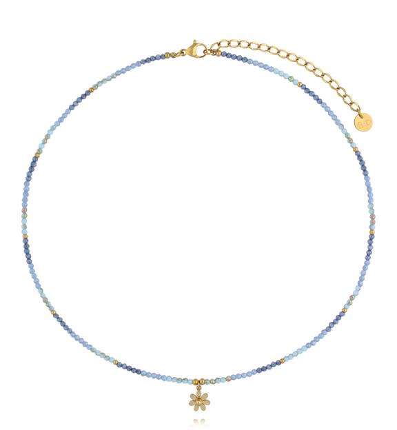 Naszyjnik z niebieskiej cyrkonii i szklanych kryształków z zawieszką – kwiatek NTW1626