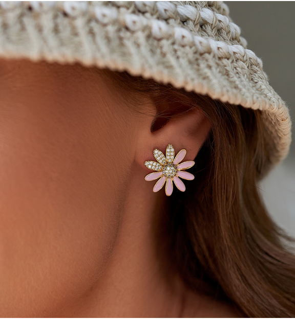 Kolczyki z różowymi kwiatuszkami Fleur Rose KSS1473