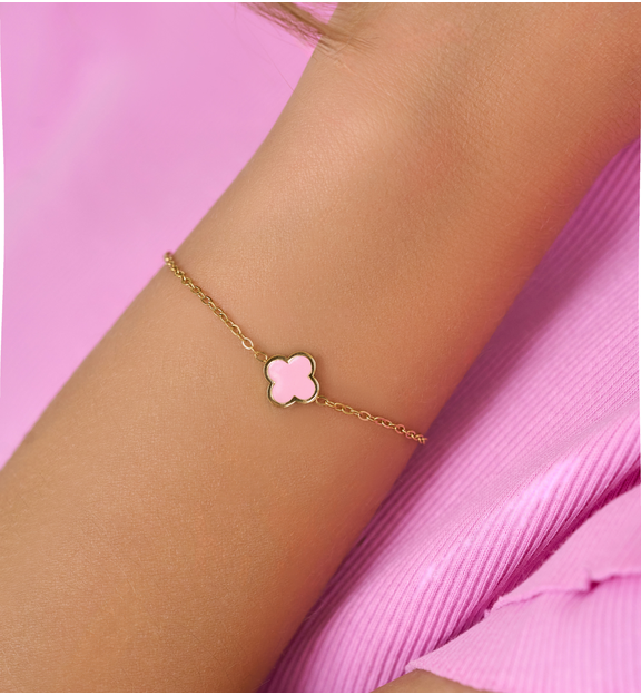 Bransoletka z koniczynką i różową emalią Heureux BSA0679