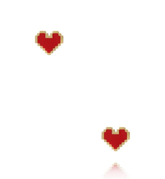 Kolczyki sztyfty pixelowe serca z czerwoną emalią  KSY0716