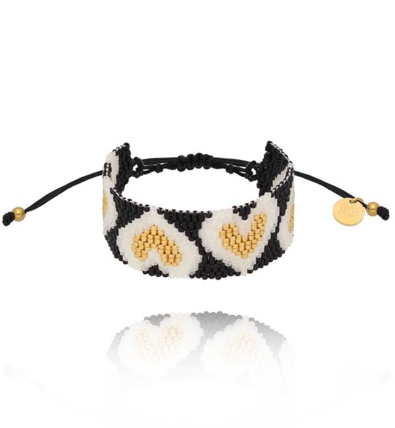 Bransoletka czarna z sercami Intrecciato BSC1856