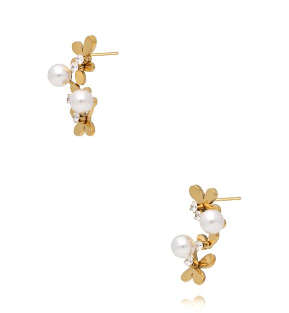 Kolczyki z kwiatuszkami i perełkami złote KSY0693