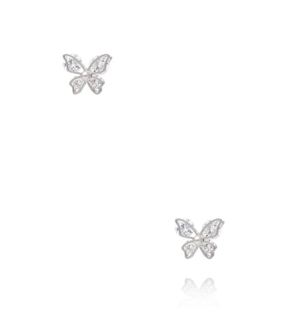 Zestaw srebrnych kolczyków z cyrkoniami – serce, kwiat i motyl KMB0027