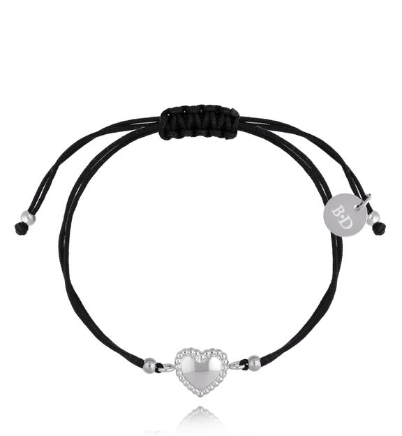 Bransoletka srebrna z czarnym sznurkiem i sercem Sweet Love BGL0666