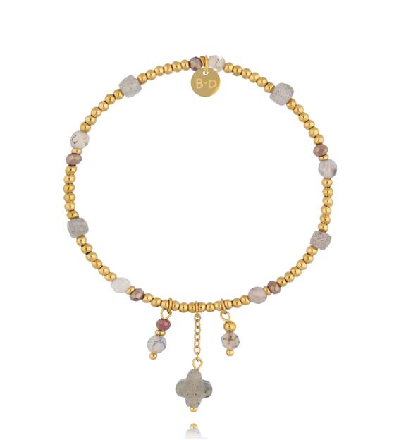 Bransoletka z szarego agatu i labradorytu z delikatnymi zawieszkami BTW3579