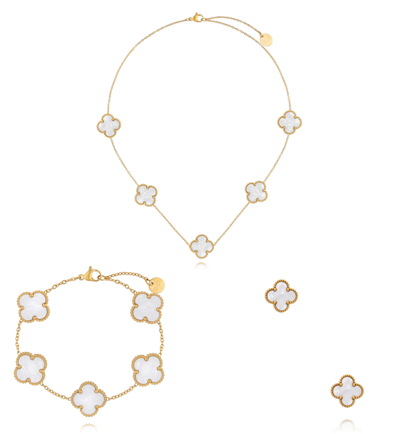 Zestaw biżuterii z białymi koniczynkami ZN0212