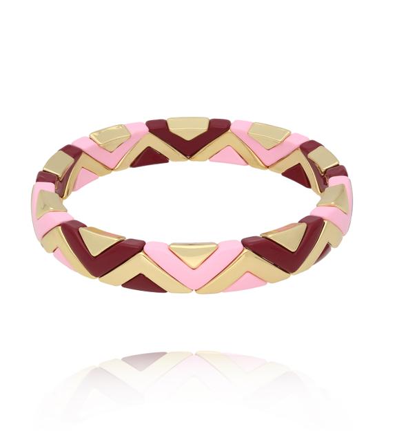 Bransoletka elastyczna  w odcieniach różu, bordo i złota BCR0090