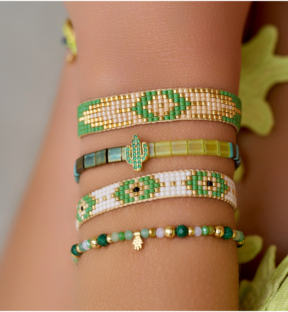 Bransoletka zielono biała Intrecciato BSC1802