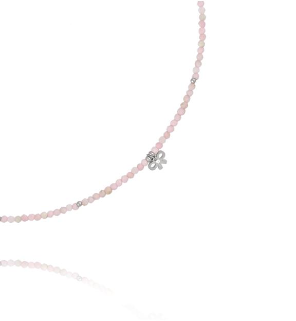 Naszyjnik z różowym opalem i srebrną kokardką NTW1565