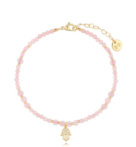 Bransoletka na nogę z różowa z ręką Fatimy Dalla BNTW0099