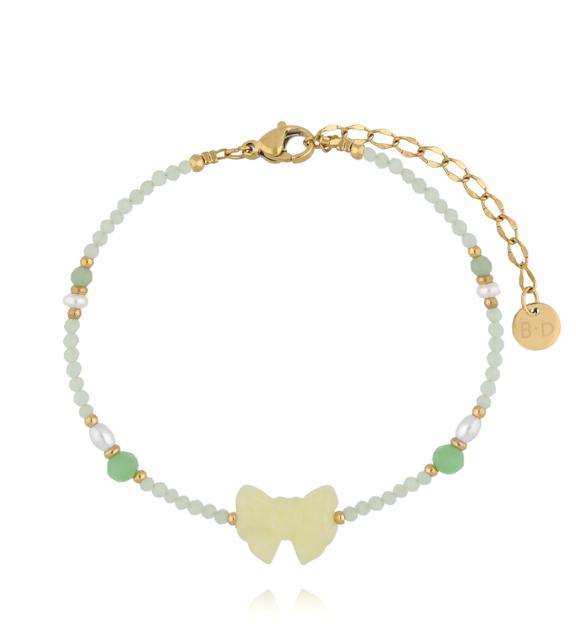 Bransoletka z zielonymi jadeitami i kokardką BPA0603